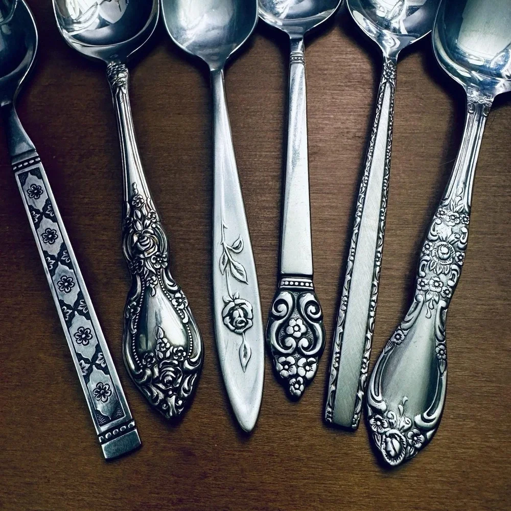 6‎ Mixed Vtg Stainless Flatware Teaspoons Oneida Mismatched Japan USA MCM